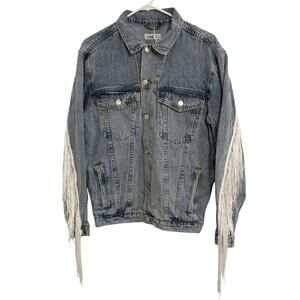 Elia Cher Women’s Size S Fringed Long Sleeve Western Denim Jacket NWT